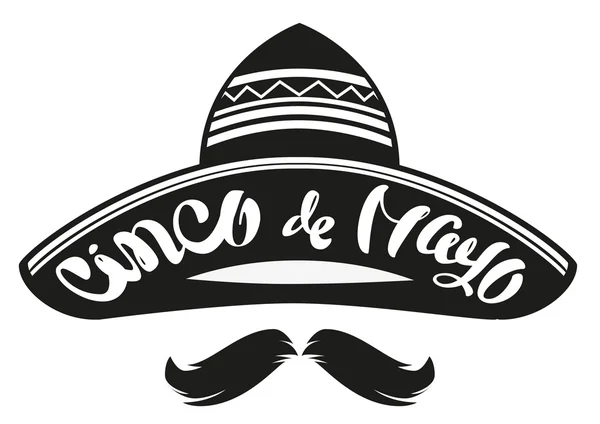 Cinco de Mayo. Cappello messicano a tesa larga sombrero. Lettering intestazione di testo per biglietto di auguri — Vettoriale Stock