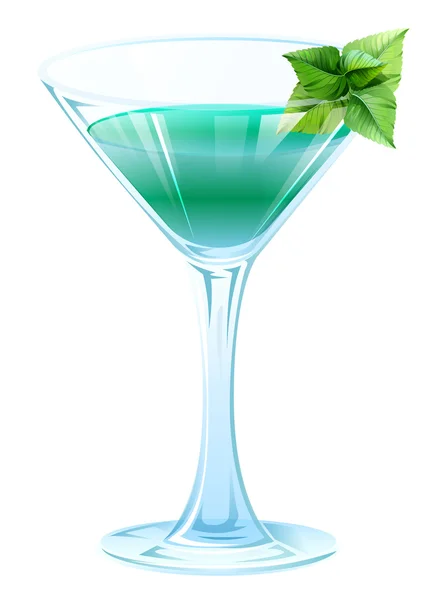 Cóctel de alcohol con hojas de menta verde — Vector de stock