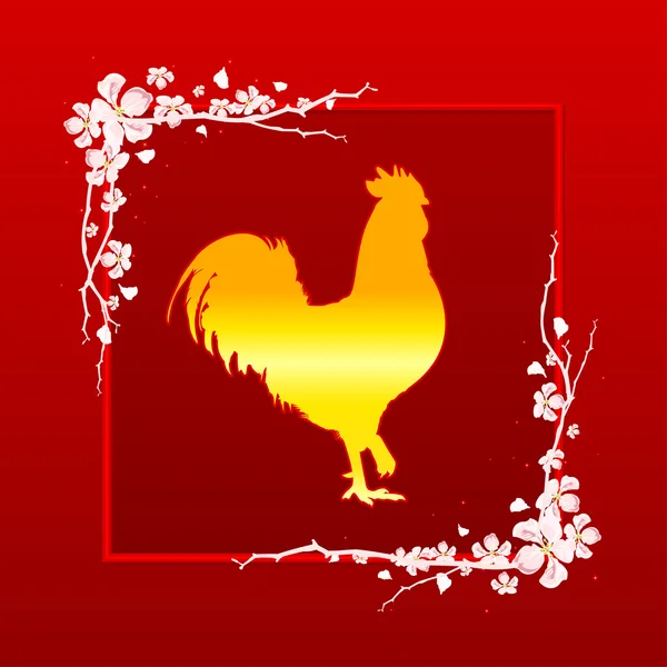 Golden Rooster symbol av kinesiska nyåret 2017. Gold kuk — Stock vektor