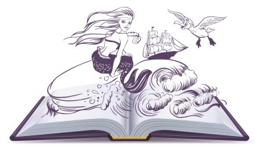 Open book Tale of Mermaid. Reading develops imagination clipart