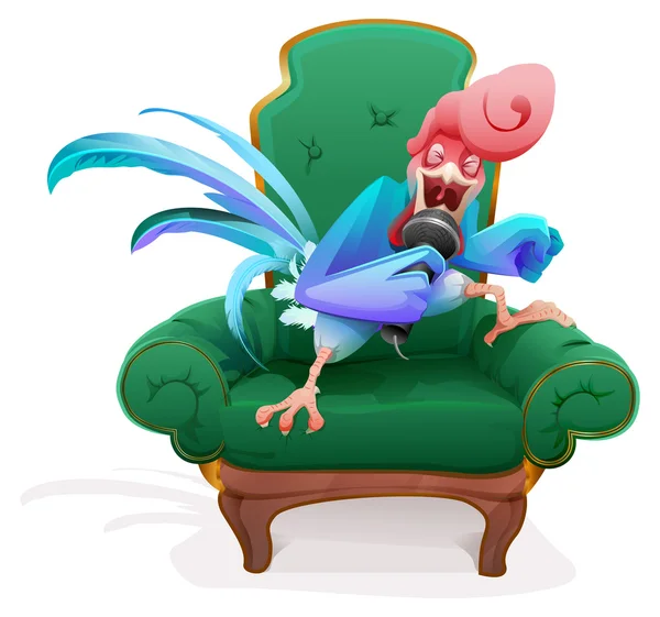 蓝色公鸡象征 2017年。公鸡在椅子上唱歌到麦克风的歌 — 图库矢量图片