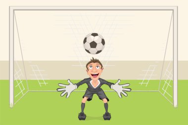 Kaleci futbol topu yakalar. Futbolda penaltı atışı. Futbol gol