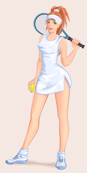 Chica con raqueta de tenis y pelota — Vector de stock