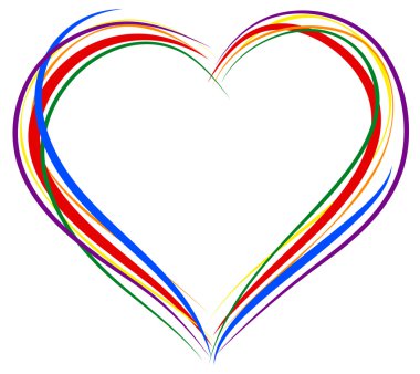 LGBT kalp simgesi. Kalp anahat iz. Gökkuşağı kalp Sevgililer günü için tebrik kartı