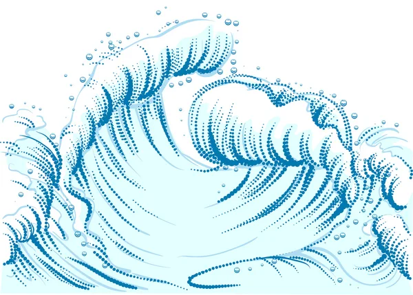 Blaue Welle mit Schaumstoffkappe. Welle auf hoher See — Stockvektor