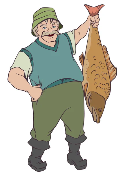 Pescador segurando peixe grande pela cauda — Vetor de Stock