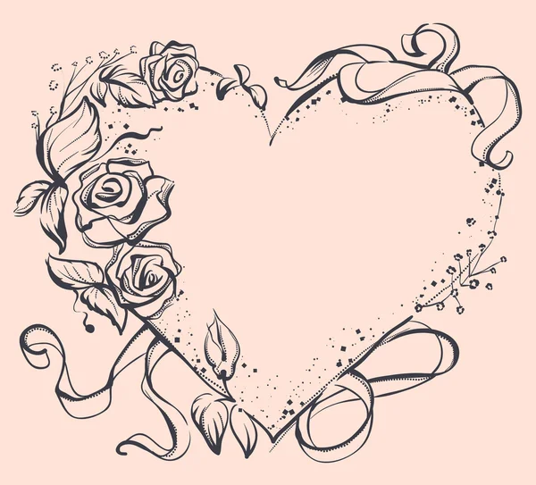 Каркас в форме сердца для свадебного приглашения. Цветочный орнамент — стоковый вектор