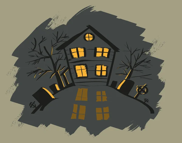 Mörka halloween hus. Orange ljus i windows — Stock vektor