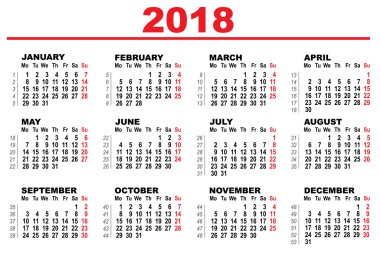 Kılavuz takvim için 2018