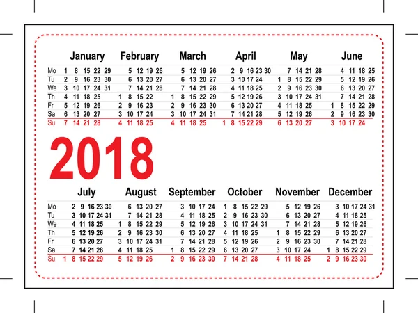 Ημερολόγιο τσέπης πλέγμα 2018 — Διανυσματικό Αρχείο