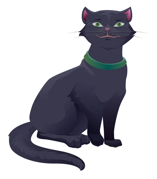 Μαύρη γάτα με τα πράσινα μάτια που κάθεται — Διανυσματικό Αρχείο