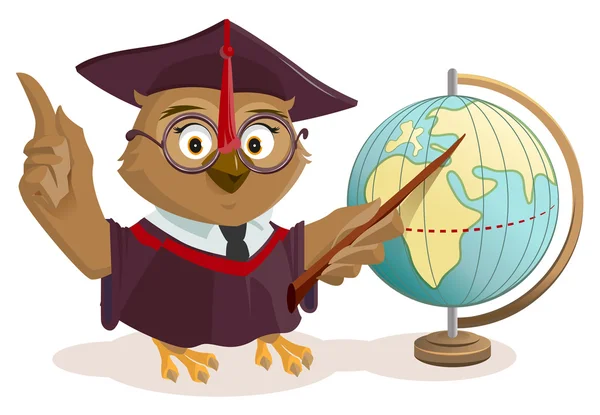 Owl teacher and globe — Stock Vector