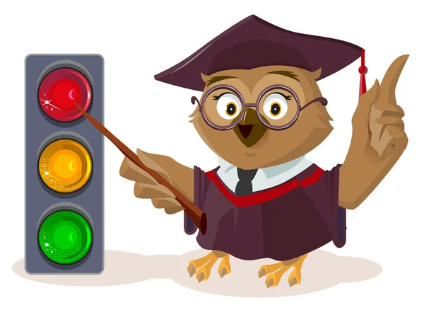 Owl teacher and traffic light — Stock Vector