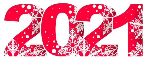 New 2021 year red number with christmas ornament of white snowflakes — Stock Vector