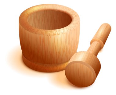 Tahta havan ve tokmak beyaz zemin üzerinde izole