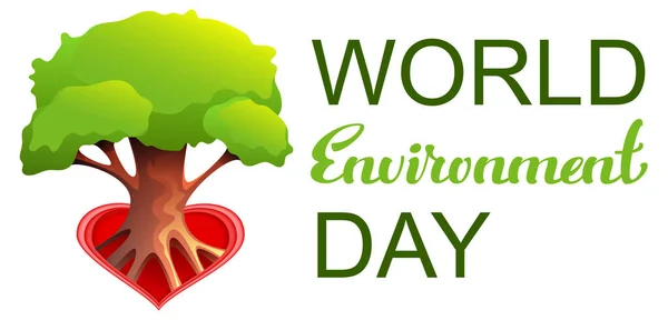 World Environment Day text tree growing from heart shape symbol love — Stock Vector