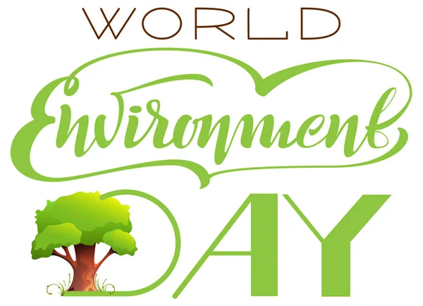 World Environment Day lettering text template greeting card and tree — Stock Vector