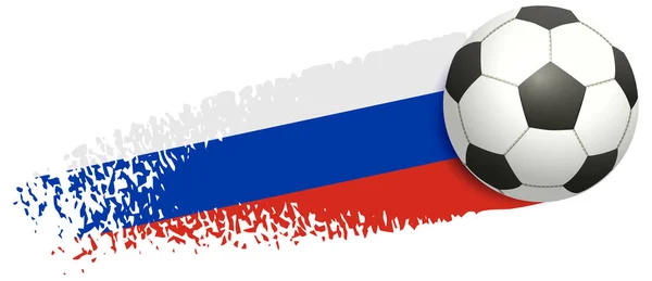 Voetbal vliegend op de achtergrond van de Russische vlag. Europees kampioenschap voetbal 2020 en 2021 — Stockvector