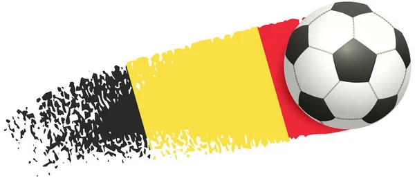 Pelota de fútbol volando en el fondo de la bandera belga. Campeonato Europeo de Fútbol 2020 y 2021 — Vector de stock