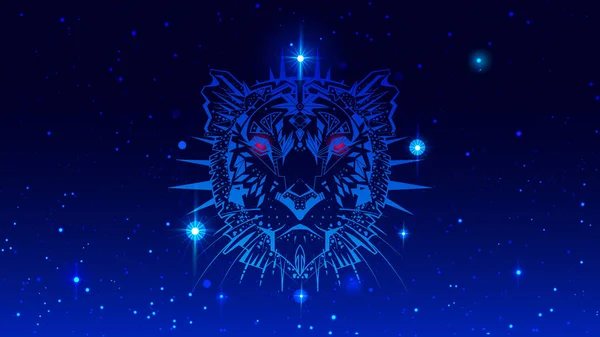 Rok wodnego tygrysa 2022 głowa zwierzę symbol ozdoba w nocy gwiaździste niebo — Wektor stockowy