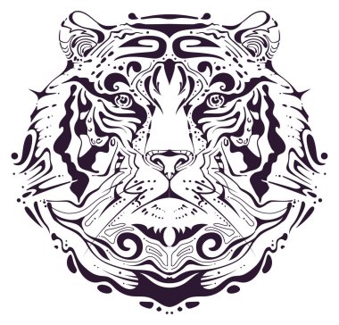 2022 Çin takvimine göre kaplan kafası sembolü. Soyut desenli kaplan yüzü