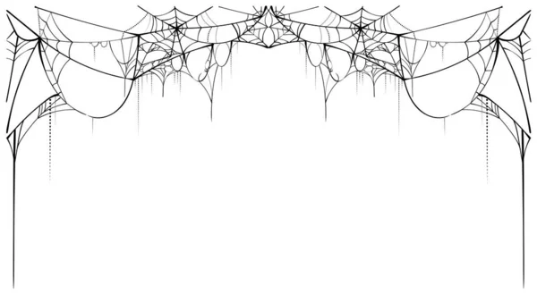 Černá roztržená pavučina na bílém pozadí šablony karty rám pavučina pro halloween — Stockový vektor