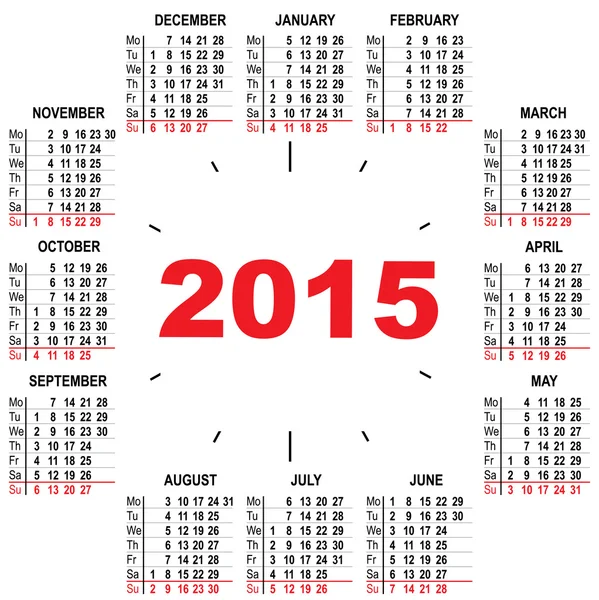 Biuro kalendarz 2015 godzin — Wektor stockowy