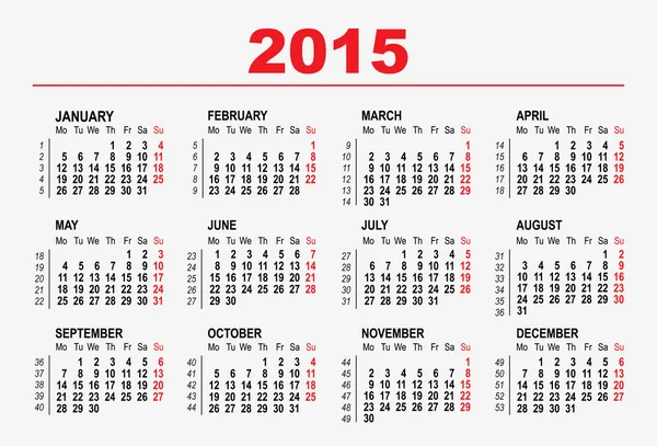 2015 calendar template — Stock Vector