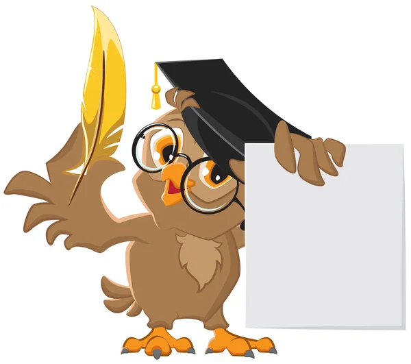 altın bir kalem ve kağıt tutan Bilge Baykuş