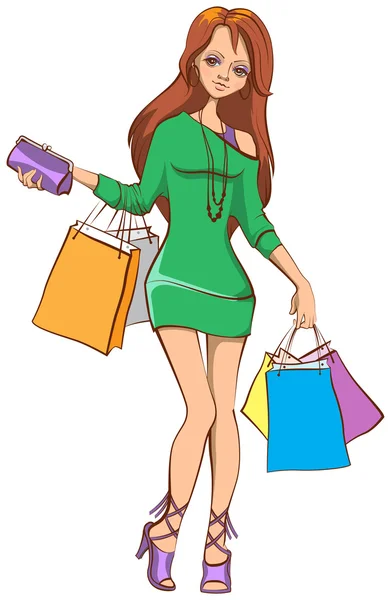 Menina bonita com sacos de compras — Vetor de Stock