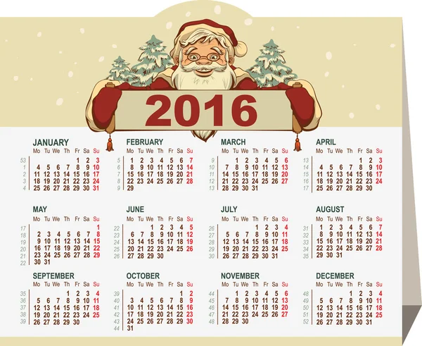 Kalender 2016. Weihnachtsmann mit Banner — Stockvektor