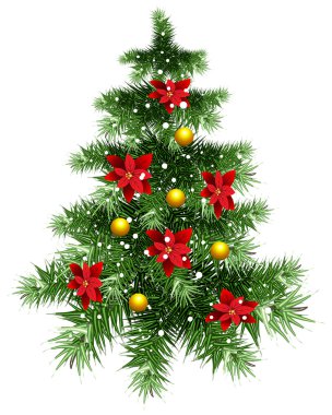 Süsler ile kabarık yeşil Noel ağacı
