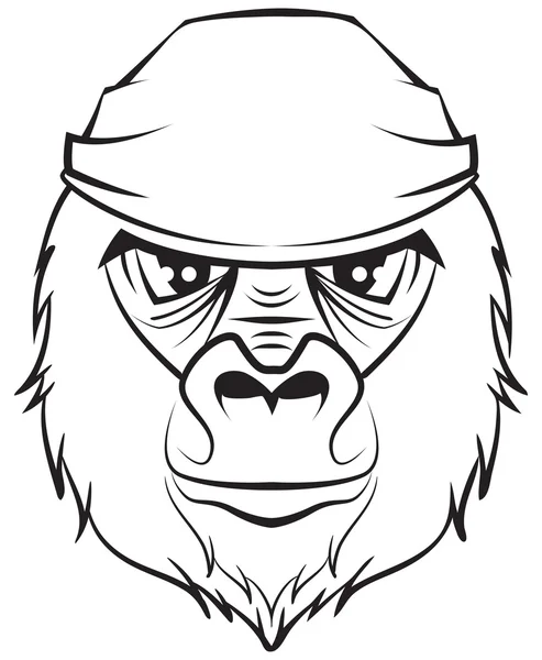 Gorilla head. Black and white drawing — Stock Vector