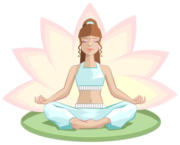 Йога. Красивая девушка медитирует в позе лотоса — стоковый вектор