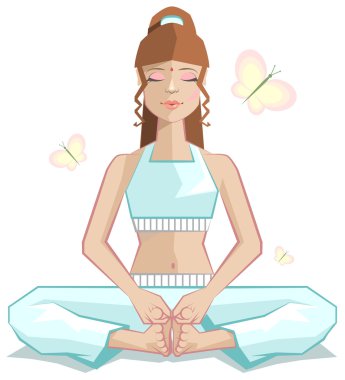 Yoga. Bir kelebek bir poz kız meditasyon