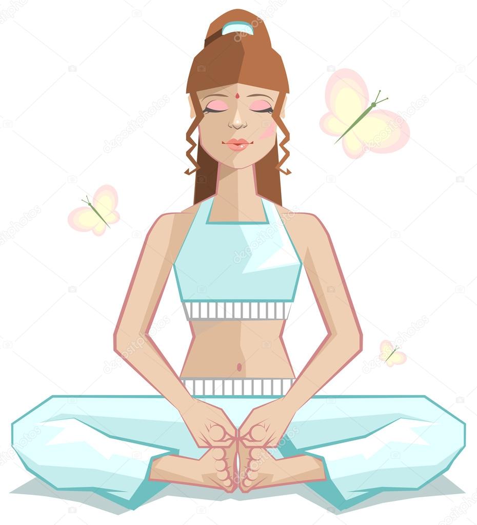 Yoga. The girl meditates in a pose of a butterfly