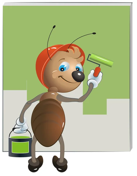 Ant painter paints the wall — Stock Vector