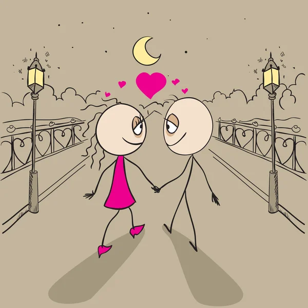 Casal amor andando luz de lanternas no parque — Vetor de Stock
