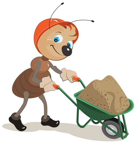 Ant carries a cart with sand — Stock Vector