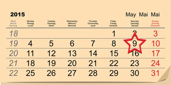 9 maggio Giorno della Vittoria. Calendario — Vettoriale Stock