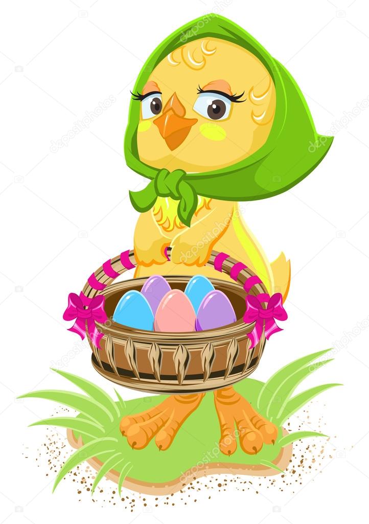 Easter - chicken holding a basket of eggs