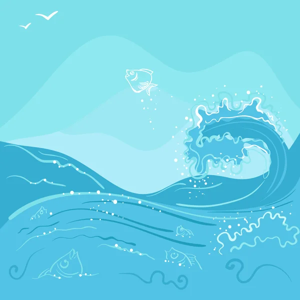 Poissons sautant hors de la vague de l'océan — Image vectorielle