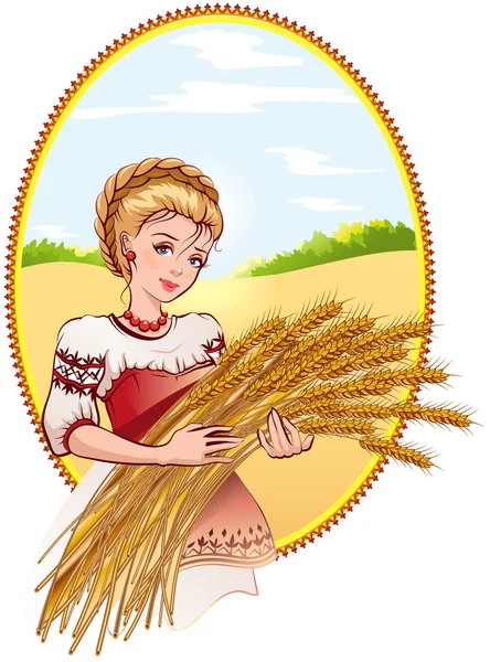 Woman holding wheat ears — Stock Vector