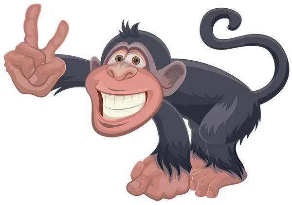 Monkey showing two fingers Victory gesture. Greeting — Stock Vector