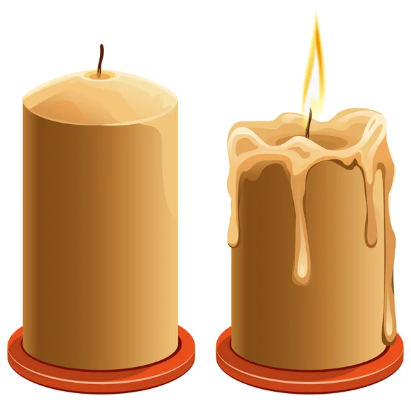 New and burning wax candle — Stock Vector