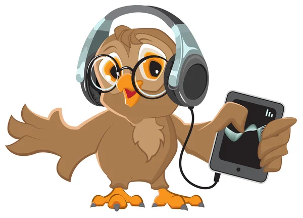 Owl with headphones listening to music — Stock Vector
