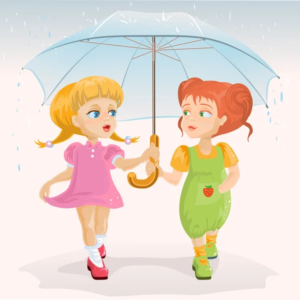 Deux amis tenant un parapluie. Modèle de carte de vœux Journée de l'amitié — Image vectorielle