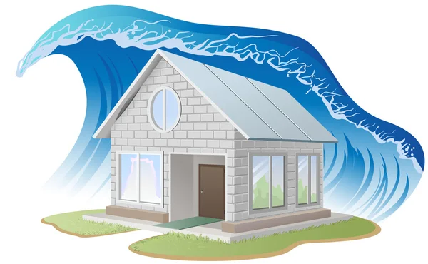 Brick house washes flood — Stock Vector