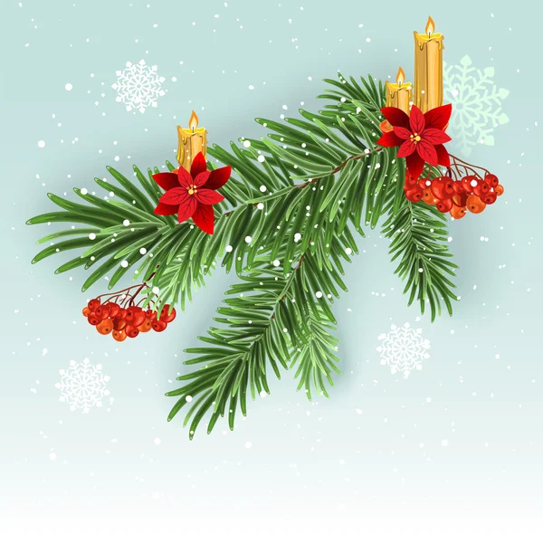 Decoración de ramas de árbol de Navidad. Rama de abeto verde exuberante. Ramas de abeto — Archivo Imágenes Vectoriales