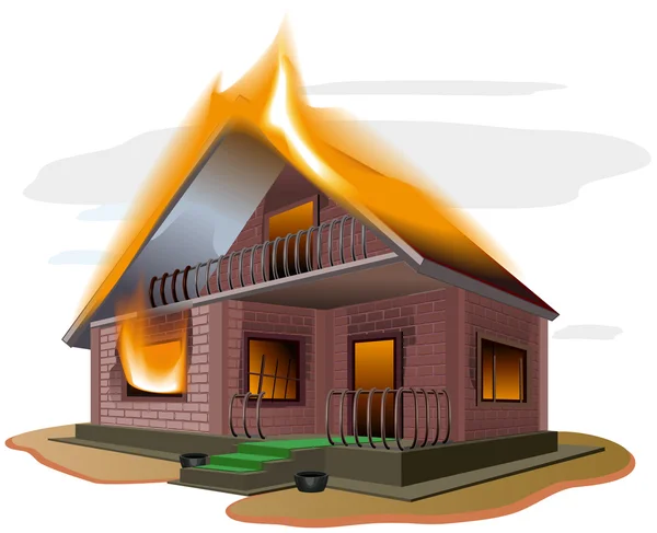 Brick house burns. Cottage fire. Vacation home. Property insurance — Stock Vector